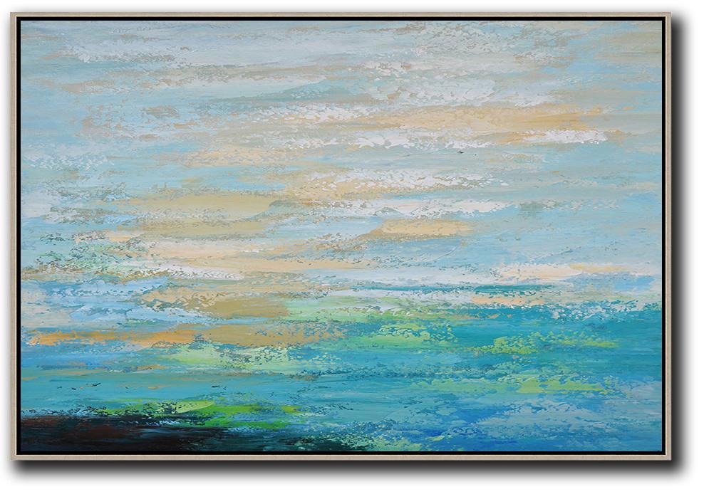 Oversized Horizontal Contemporary Art turquoise canvas wall art